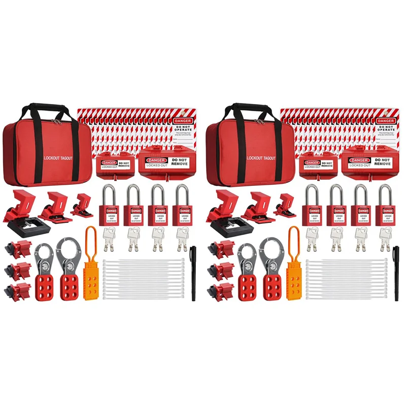 

IALJ-2X Lockout Tagout Kit, Electrical Lockout Tagout Kit, 4 Keyed Different Lotosafety Padlocks, Hasps, Plug Lockout, Clamp