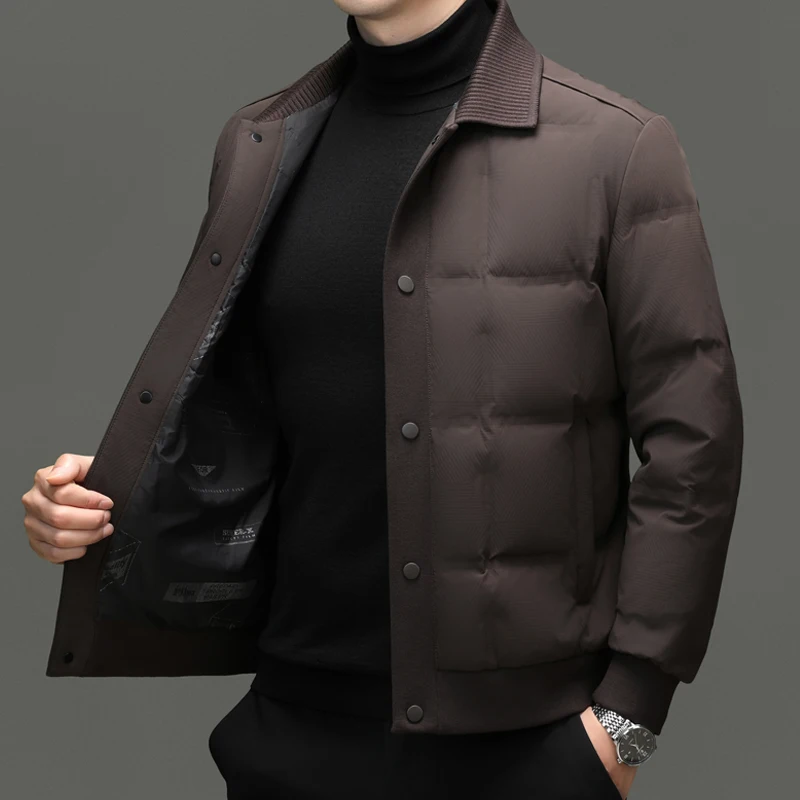 Ture 90% White Duck Jacket Men 2025 Winter Single Breasted Warm Coat Father Classic Notched Collar Duck Down Puffer Jacket