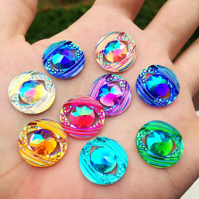 10pcs shiny round resin rhinestone Flat back crystal Cabochon Art Supply Decoration Charm Craft DIY button 18mm -E840