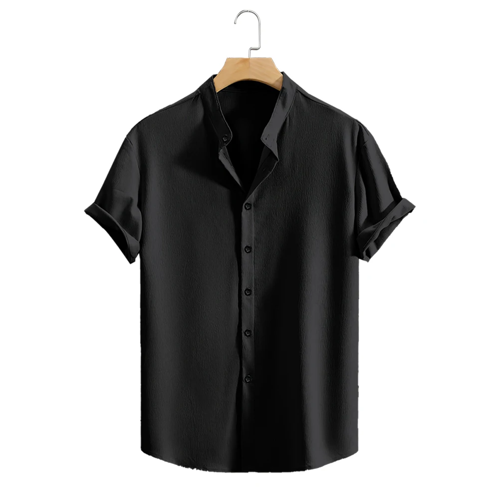 Jugend Casual Strand Kurzarm Shirts Einfarbig Lose Beiläufige Atmungsaktive Hemd Leichte Streetwear Männliche Taste Tops – Detail 2