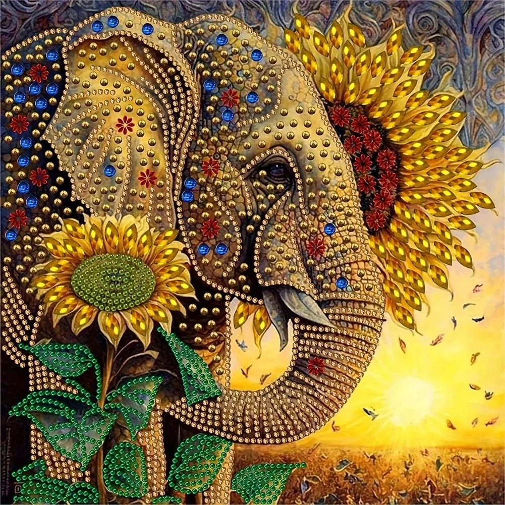 

RUOPOTY DIY 5D Sunflower Elephant Diamond Painting Special Diamond Embroidery Full Rhinestone Handmade Gift Home Decor