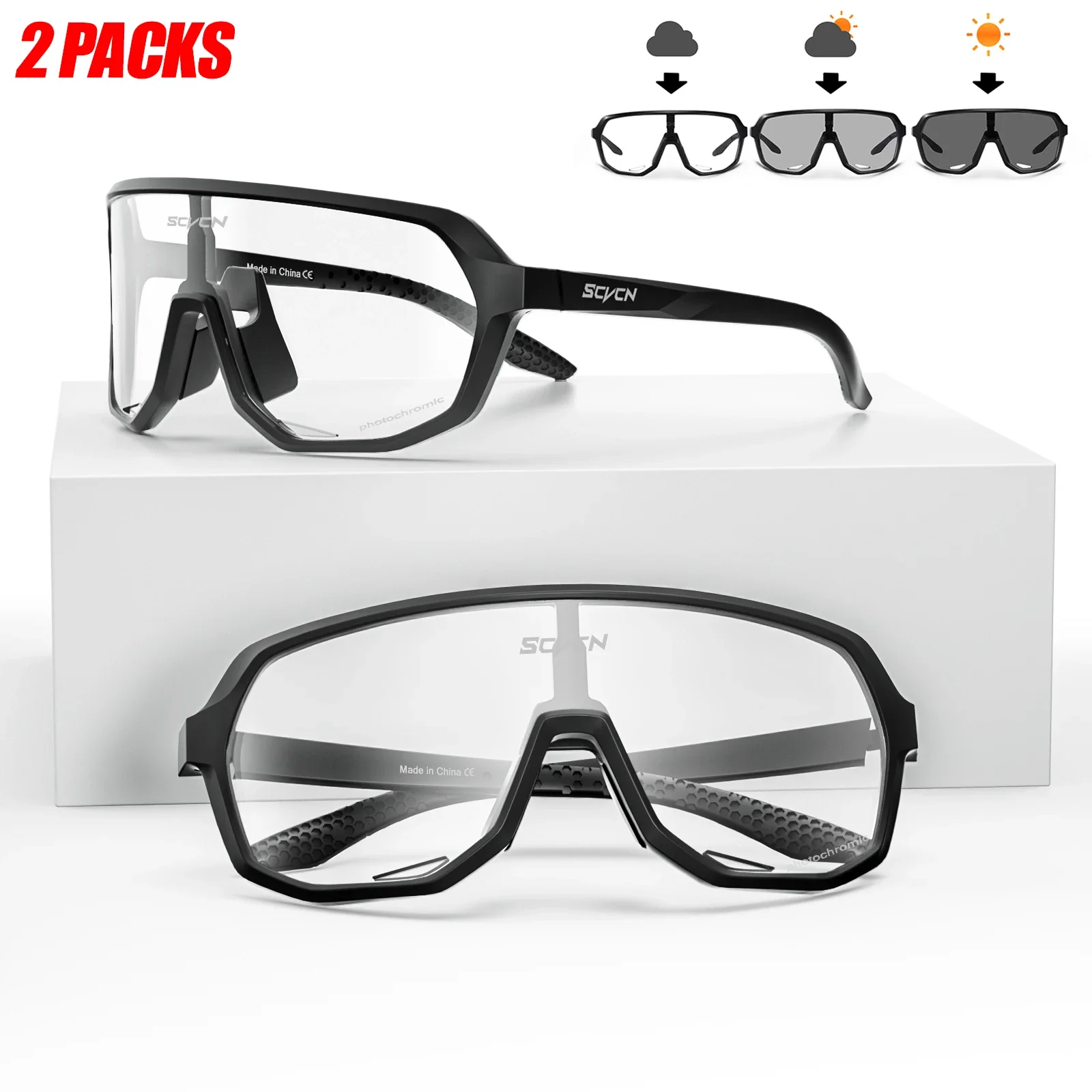 

SCVCN New 2-pack Photochromic Cycling Glasses Men Women Motorcycle Bike Riding Outdoor Sport Cycling Sunglasses UV400 Goggles