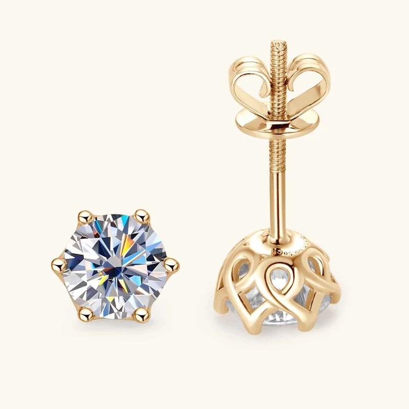 OXTAO 100% ريال 10K الذهب الأصفر الكلاسيكية مويسانيتي وأقراط S925 الفضة 6 الشق D اللون مختبر الماس مجوهرات الزفاف القرط