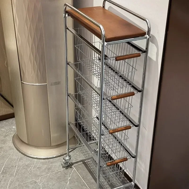 Medieval style slit-in stroller floor-to-ceiling storage rack, living room snack storage rack, extremely narrow gap movable lock