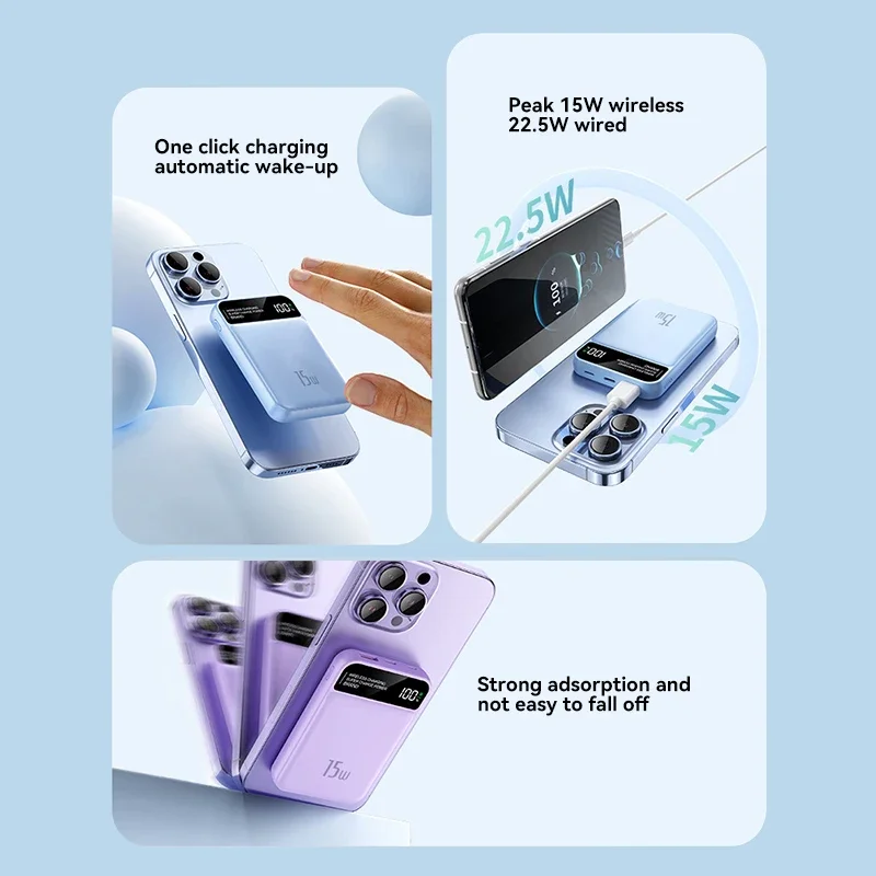 For Apple IWatch IPhone Samsung 10000mAh Magnetic Power Bank Wireless 22.5W Fast Charger Portable External Spare Battery