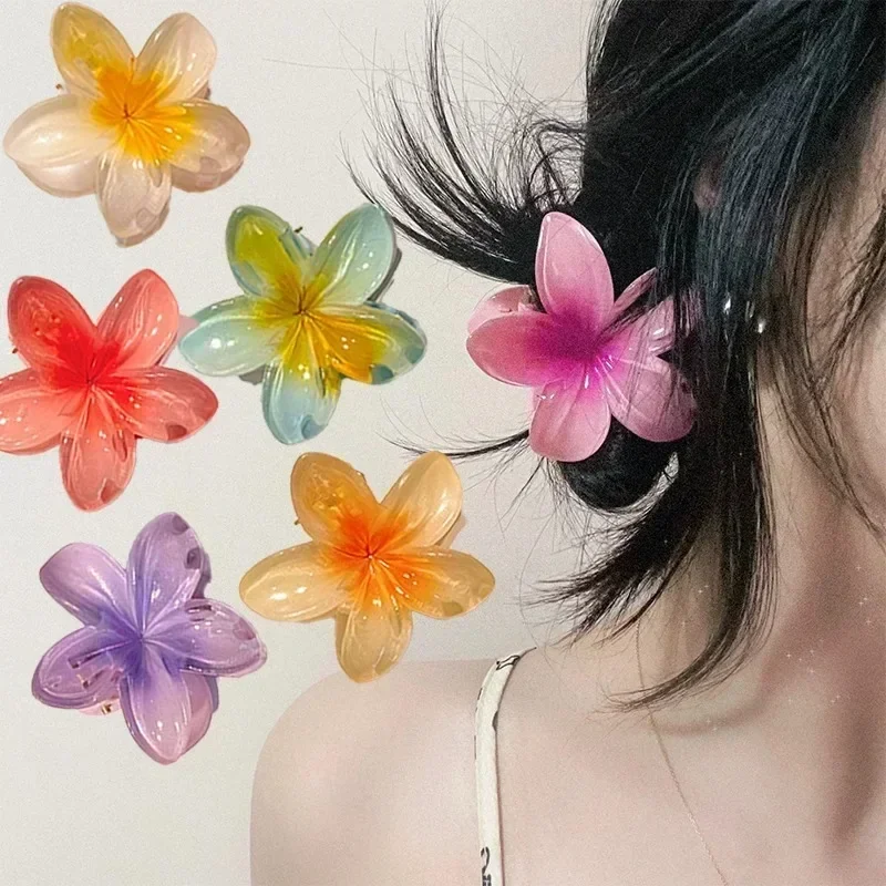 Bohemian Flower Hair Claw Clip for Women Sweet Floral Hair Claws Crab Clamp Barrettes Hawaiian Headwear Beach Hair Accessories