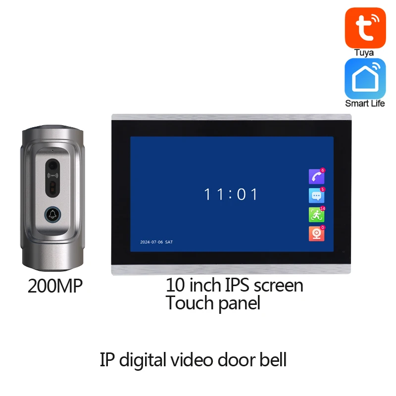 1 pçs 2.4g wifi tuya app controle campainha da porta com 7/10 Polegada tela de toque 200mp câmera visão noturna vida inteligente telefone da porta