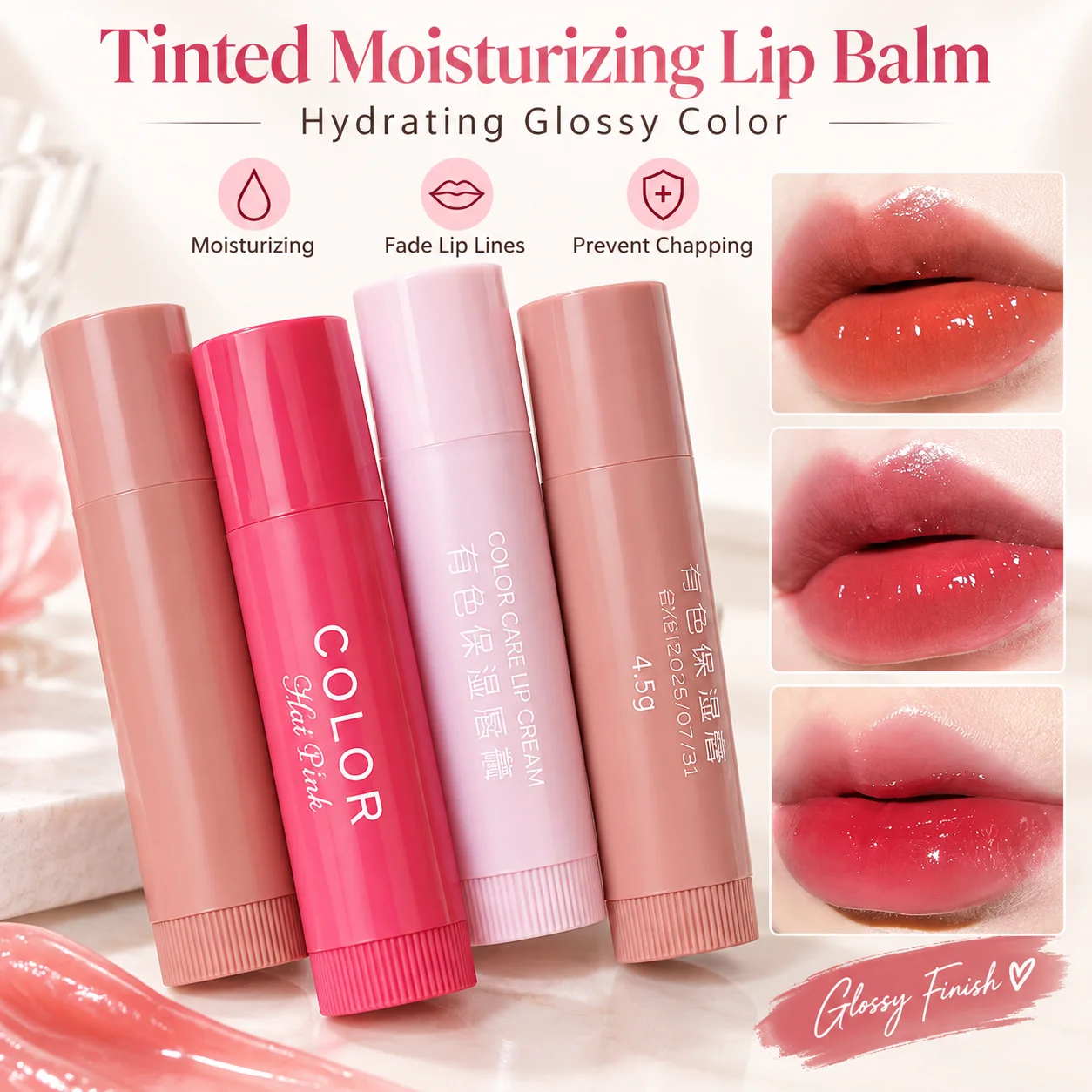 3Pcs Tinted Moisturizing Lip Balm Set Hydrating Long Lasting Lipstick Smooth Lip Lines Anti-Dry Chapped Lips Nourishing Lip