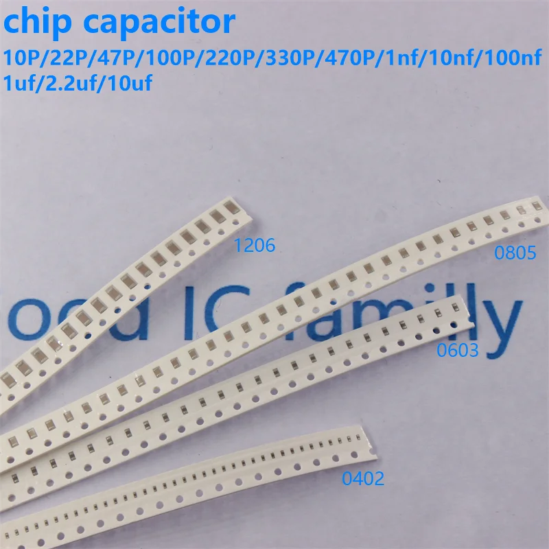 50 Uds 0402 0603 0805 1206 condensador SMD 10P 22P 47P 100P 102 103 104K 0,1 UF 0,03 uf 1 uf 4,7 uf 10 uf 105 474 0,47 uf 106