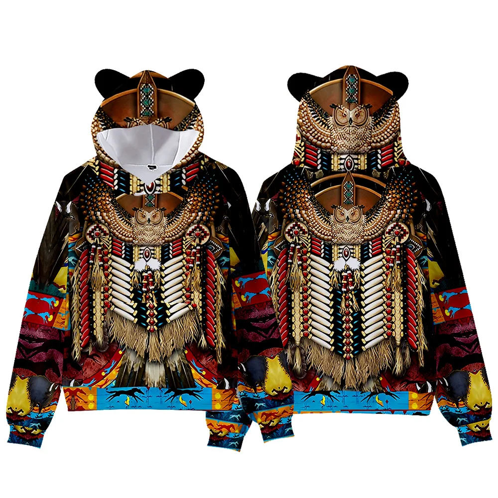 2023 New Hoodie Children Indians Pattern Hoodies Boy girls Cat Ears Pullovers Sweatshirt Teens Women Men Casual Sweatshirt