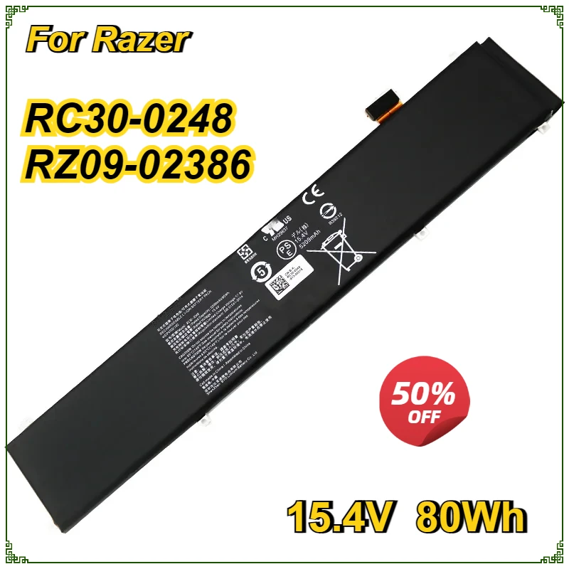 

New Laptop Battery RC30-0248 for Razer Blade Stealth 15 RTX 2070 Max-Q 2018 2019 Year RZ09-02386 15.4V 80Wh