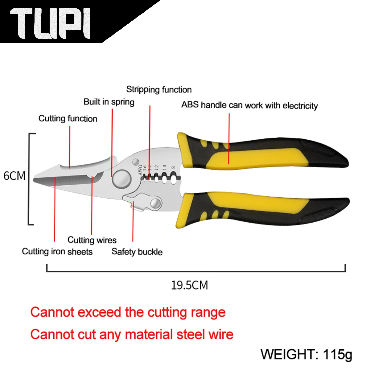 TUPI Wire Cutters Crimping Pliers Multi-function Pliers Stripping Pliers Iron Sheet Cutting Shears Professional Hand Tools