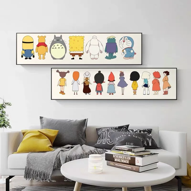 

Cartoon Characters Canvas Poster Kids Room Wall Art Anime Heroes Bedroom Decor Cute Anime Back View Picture Print Painting