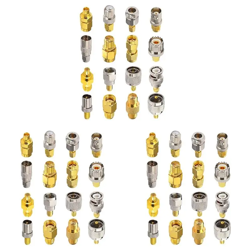 

(Flash Sale) 3 Set 16 Type SMA Connectors SMA Adapter Kits SMA To MCX/TV/F/N/BNC/UHF/RP-SMA Straight Type Nickel Gold Plated