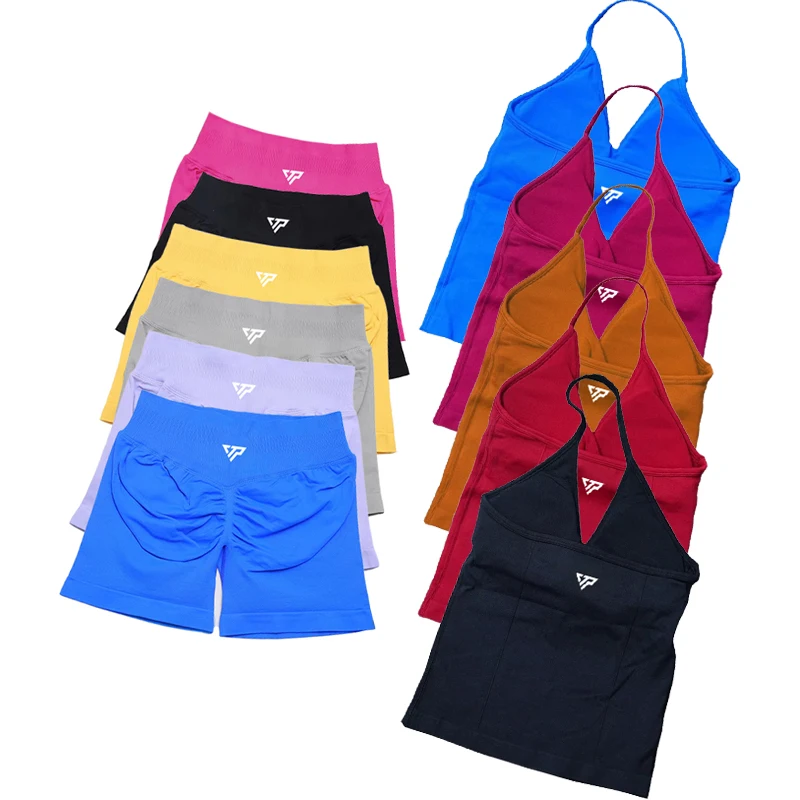 Keep That Pump 2 Piece Sets Shorts Top Womens Outfits Yoga Sets Gym Sets High Quality Seamless Lace-Up Bra Scratch Sports Sets - Image 2