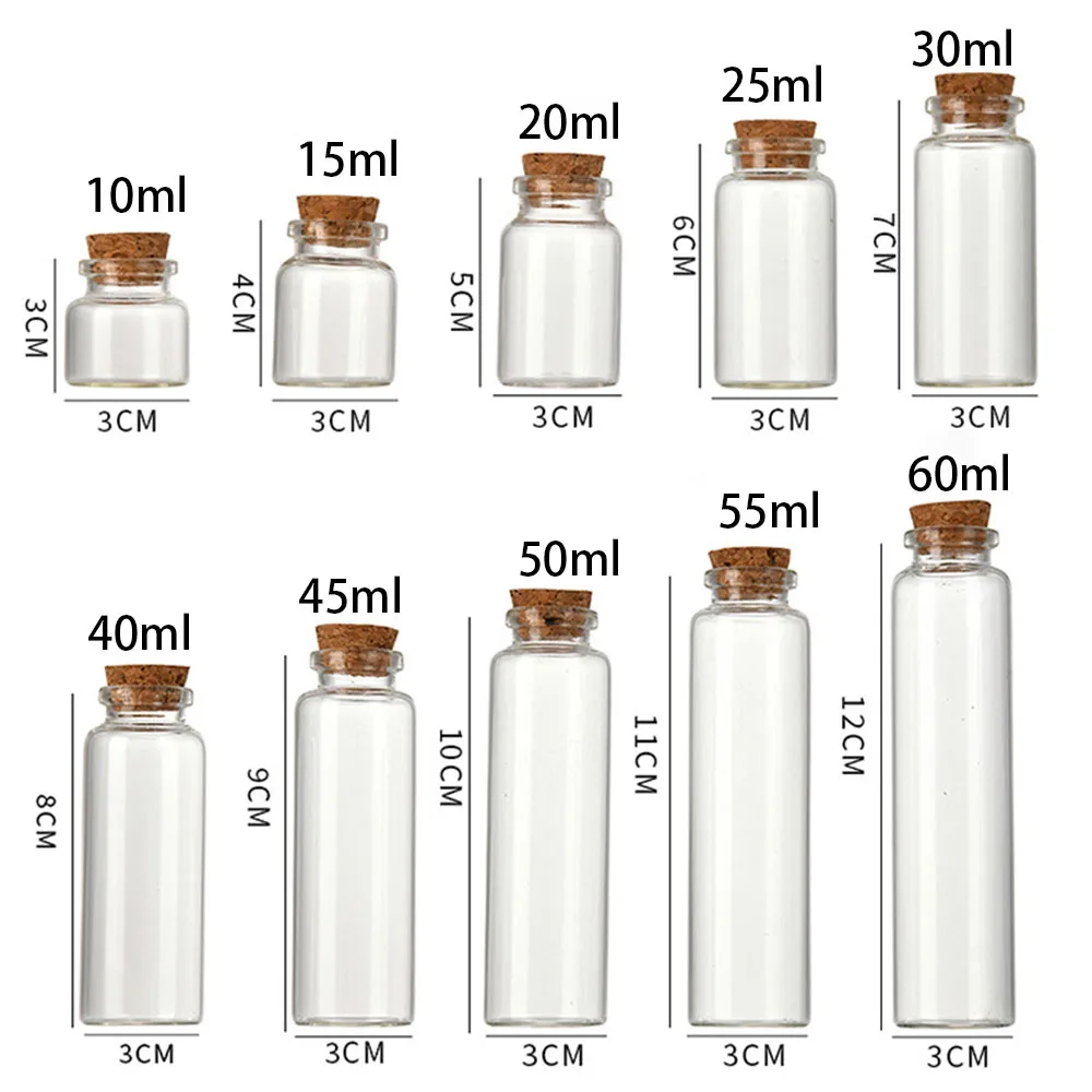 30PCS 5ml 10ml 20ml 30ml 50ml Clear Glass Bottles with Cork Stoppers Message Wishing Bottle Empty Glass Vial DIY Decoration