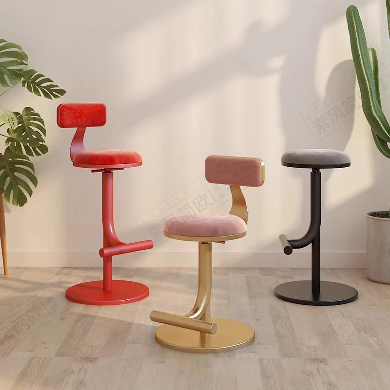 

Metal Nordic Adjustable Bar Chair INS Style Swivel Stool with Backrest Removable Makeup Round Ottoman Luxury Photo Prop Seat
