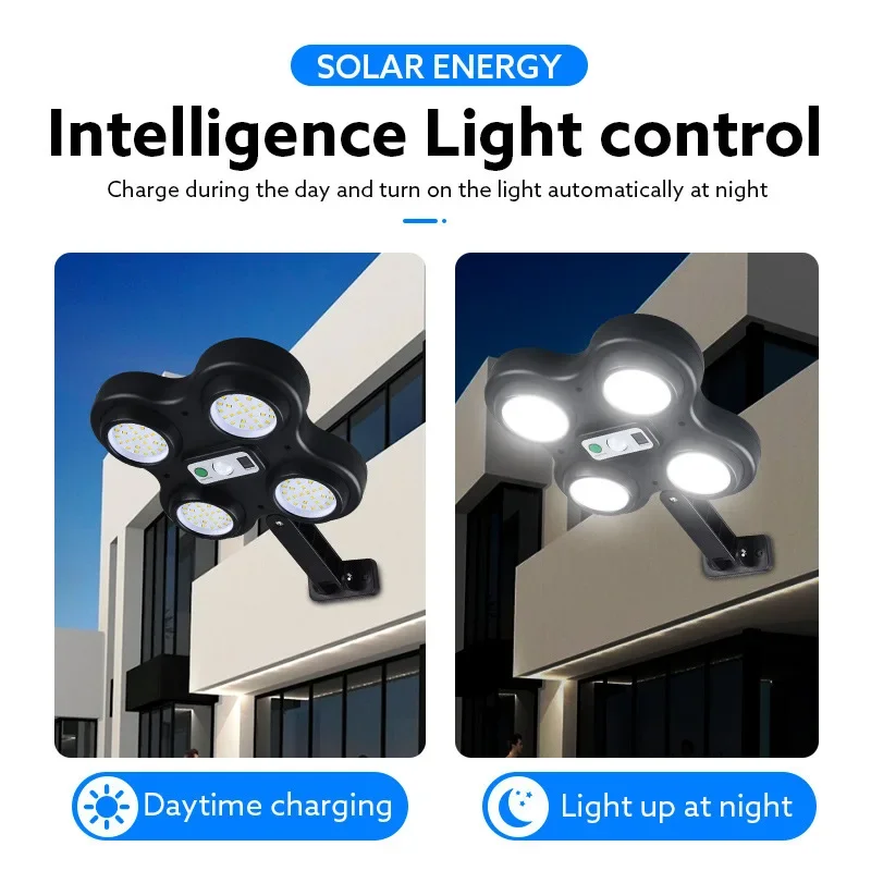 Solar light Four-head outdoor waterproof human body induction remote control wall light Garden lighting LED street light