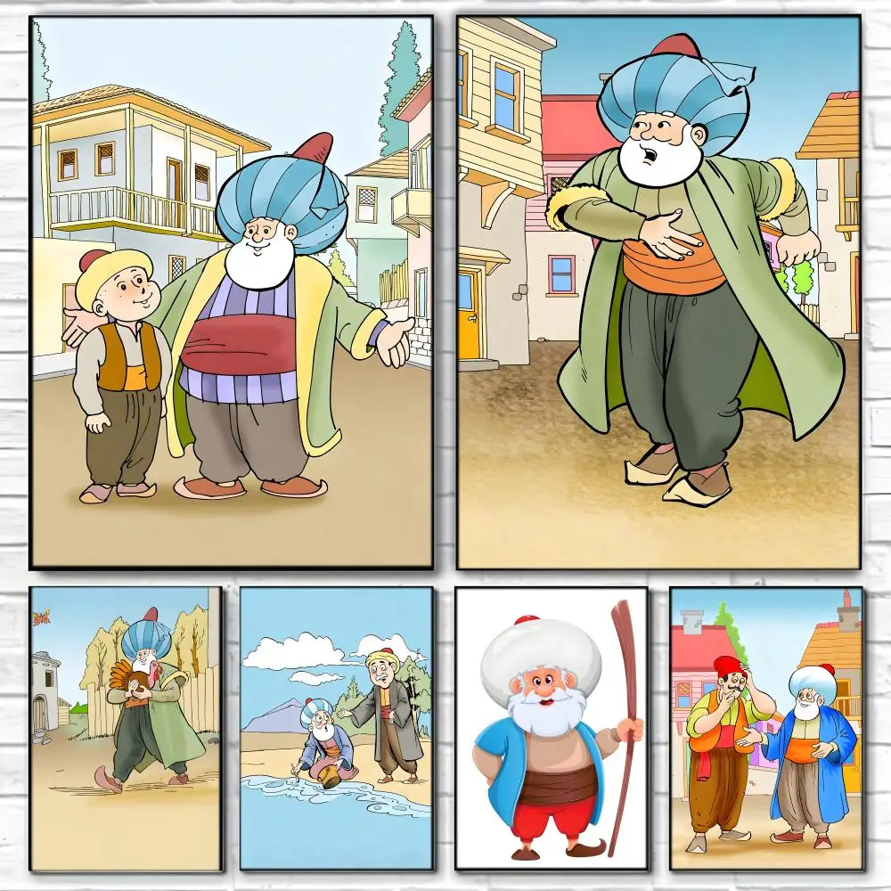 Cartoon T-Tales of Nasreddin Hodja Poster  Self-adhesive Art Waterproof Paper Sticker Coffee House Bar Room Wall Decor