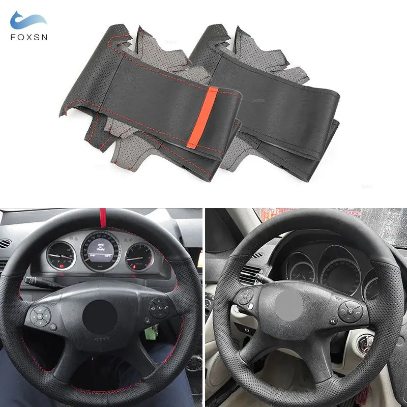 Car-styling Steering Wheel Cover For Mercedes Benz C-Class W204 2007-2011 DIY Sewing Microfiber Leather Braid w/ Threads Needles