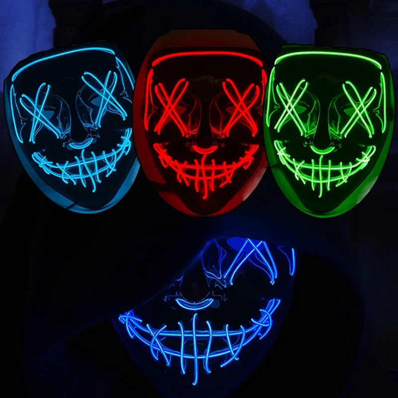 Halloween Neon Mask Necktie Glow In The Dark LED Masque Masquerade Prop Birthday Wedding Party Costume Cosplay Party Masks Decor