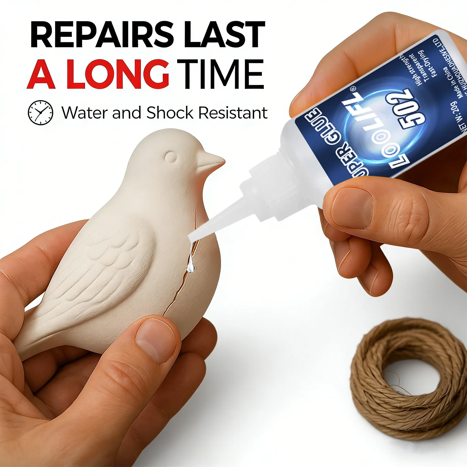 LOOLIFL 502 Super Glue 20g Water &Shock Resistant Fast Setting Cyanoacrylate Adhesive for Ceramic Wood Metal Plastic Shoe Repair