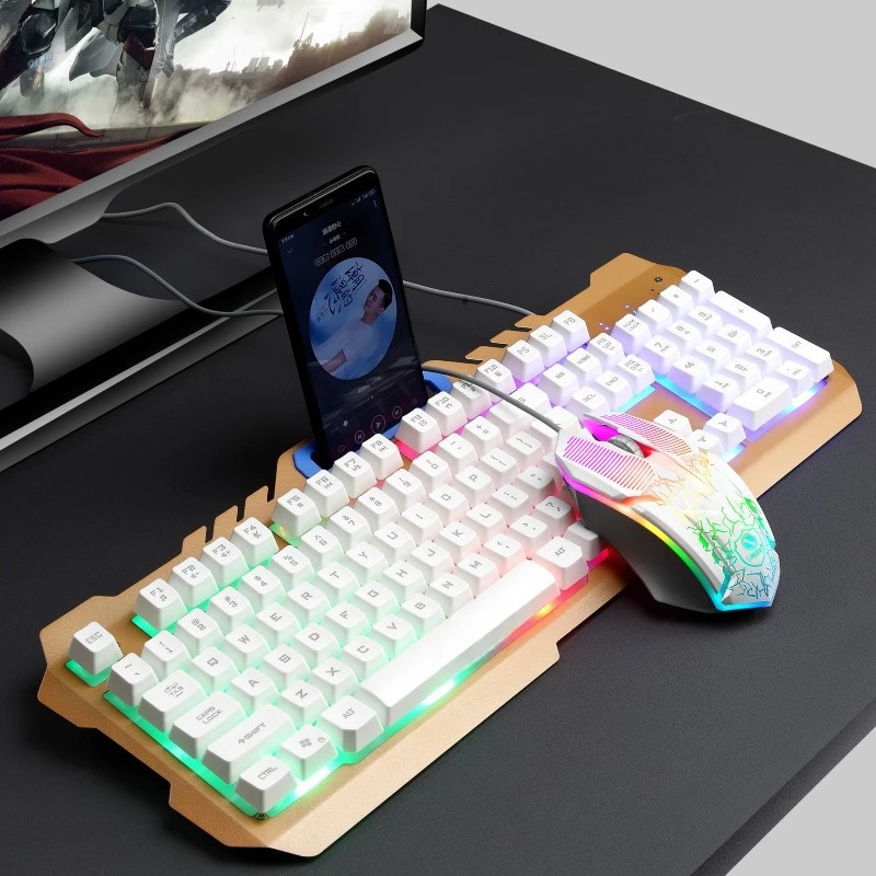 Backlit computer keyboard and mouse set, wired gaming keyboard and mouse set, mechanical keyboard feel
