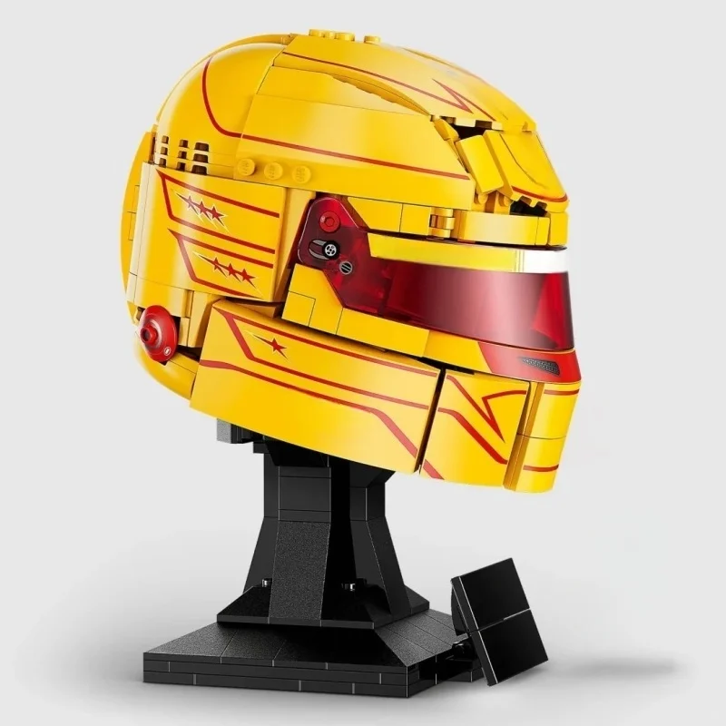 2026 Neu auf Lager: Gelber Rennfahrer-Helm aus Bausteinen, 884 Teile, Kreatives DIY-Montagemodell, Schreibtischspielzeug, Weihnachtsgeschenke – Detail 5