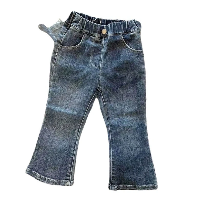 Girls Lace Straight Leg Jeans 2025 Spring Children Clothing Pants Children Korean Wide Leg Denim Pants