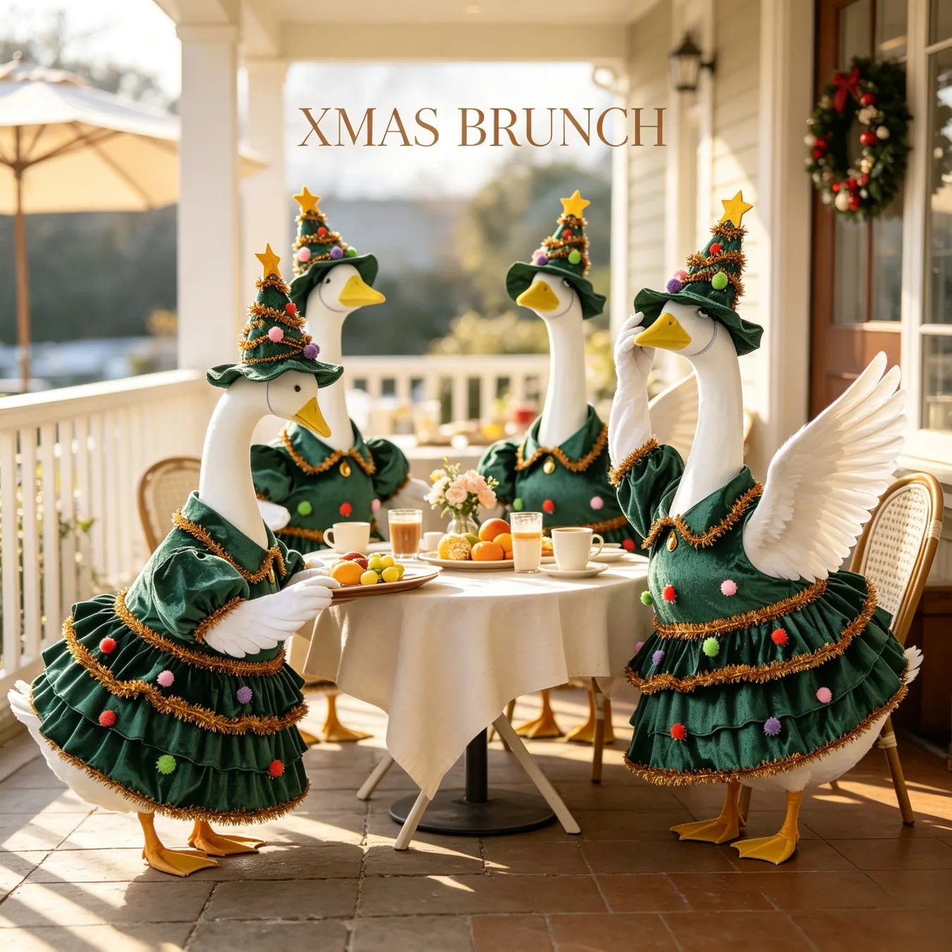 23 Inch Porch Goose Set Christmas Themed Costume Set Tree Goose Decoration Outdoor Holiday Display Party Multifunctional Dress