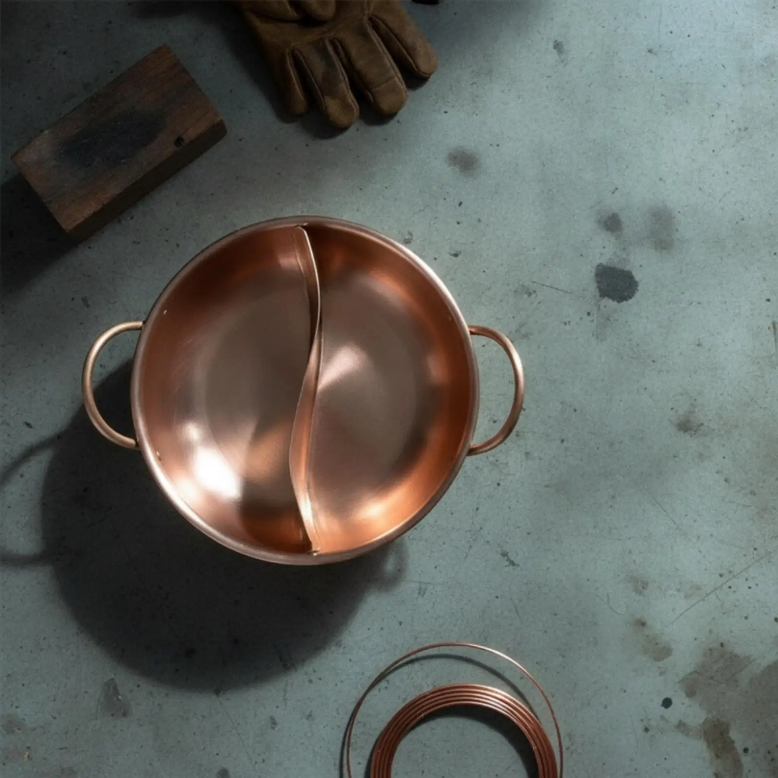 Copper Pot with Divider Induction Compatible Split-Broth Hot Pot Divided for