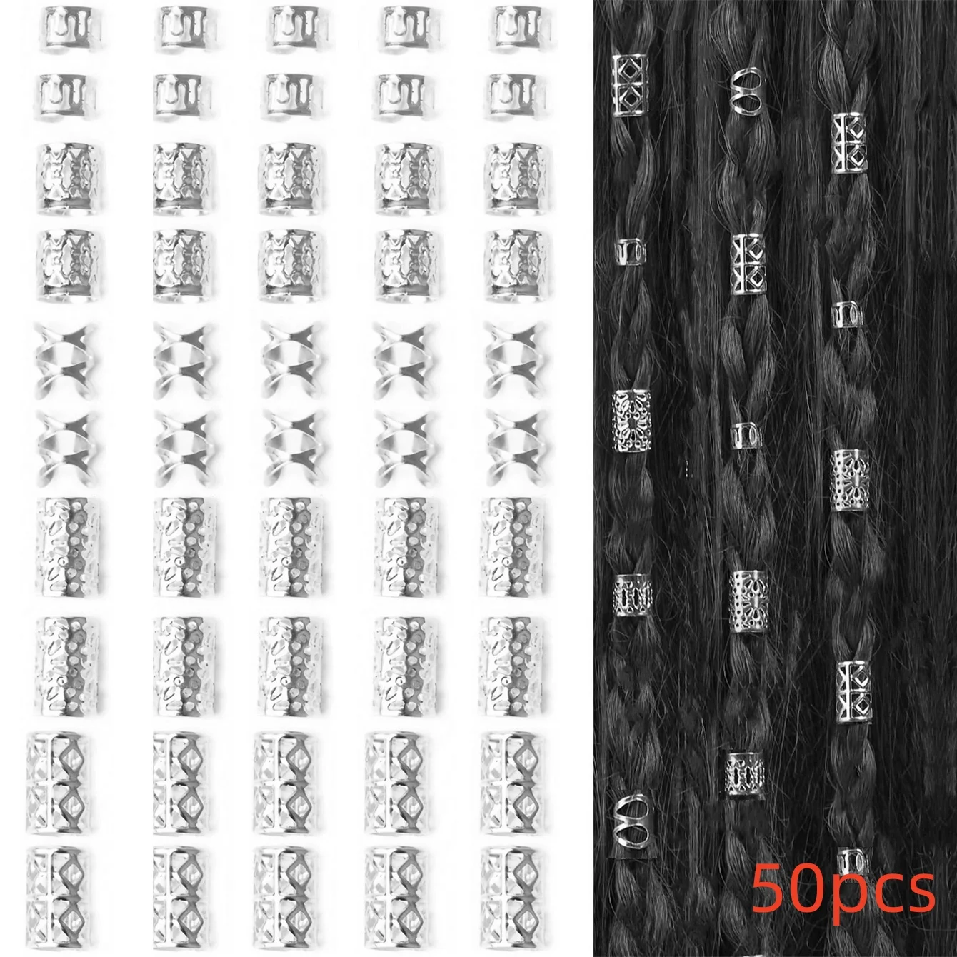 50PCS Alloy Hair Jewelry for Braid Dreadlock Accessories Braid Clip  Loc Jewelry for Women Men Hair Accessories Braid Decoration