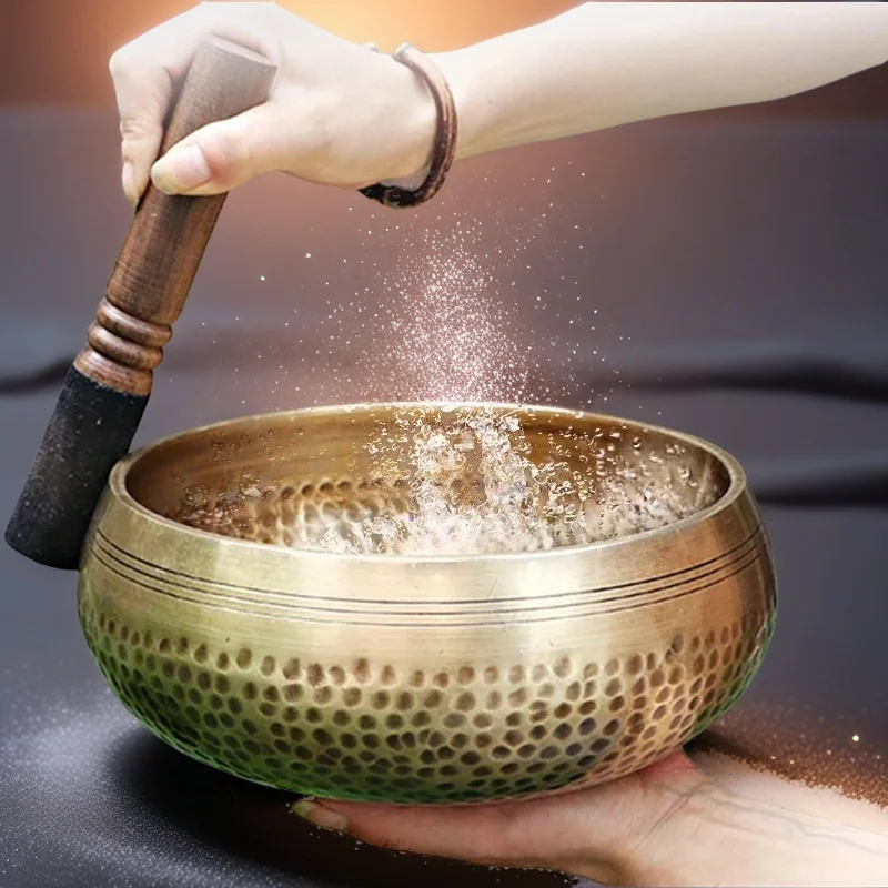 Auténtico Cuenco Tibetano Hecho a Mano en Nepal, Cuenco de Latón para Meditación, Sonido Terapéutico para Yoga, Sanación de Chakras y Relajación, con Golpeador de Cuero