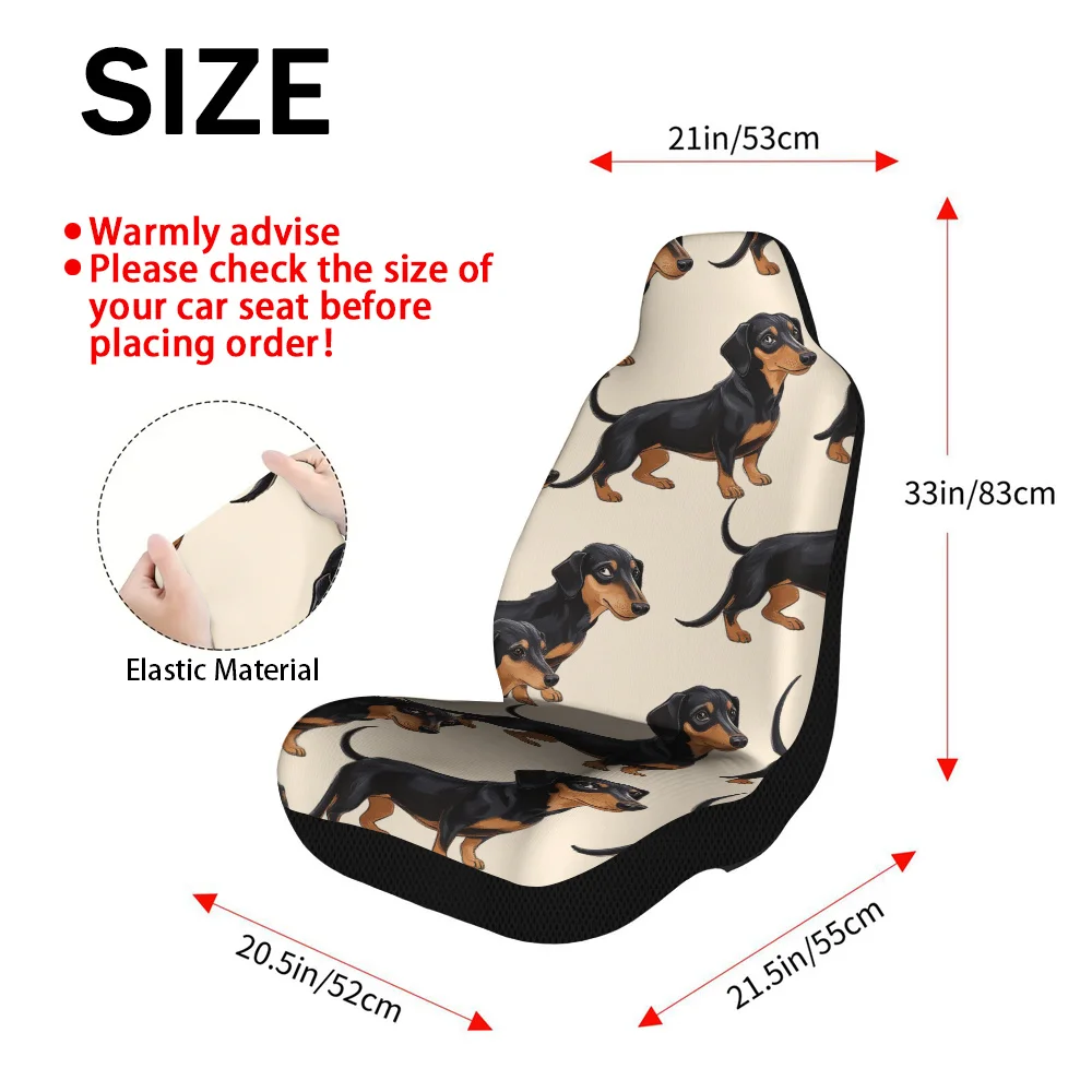 2pcs Playful Dachshunds Parade Print Front Seat Covers | Polyester Fiber, Quick To Remove And Wash, Ideal For Long Road Trips An