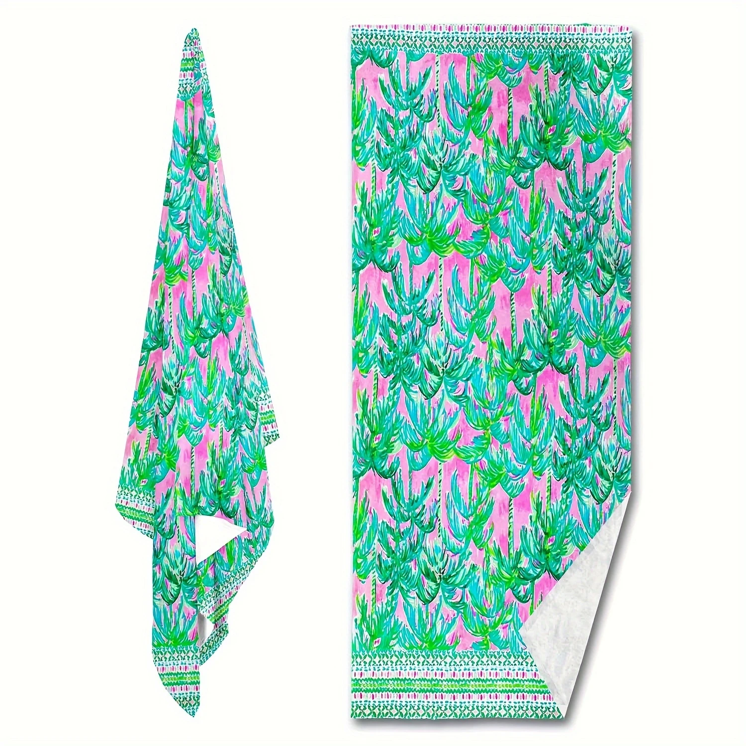 Microfiber Beach Towel, Tropical Green Palm Tree Print, Ultrafine Fibers for Quick Dry, Soft & Absorbent Travel Towel, Perfect f