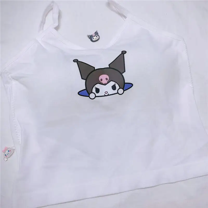 Sanrio Fashion Clothing Hello Kitty 2000 Top with Breast Pad Cute Top Girl Summer Cool Cropped Top White Sexy Suspender Girl Gif