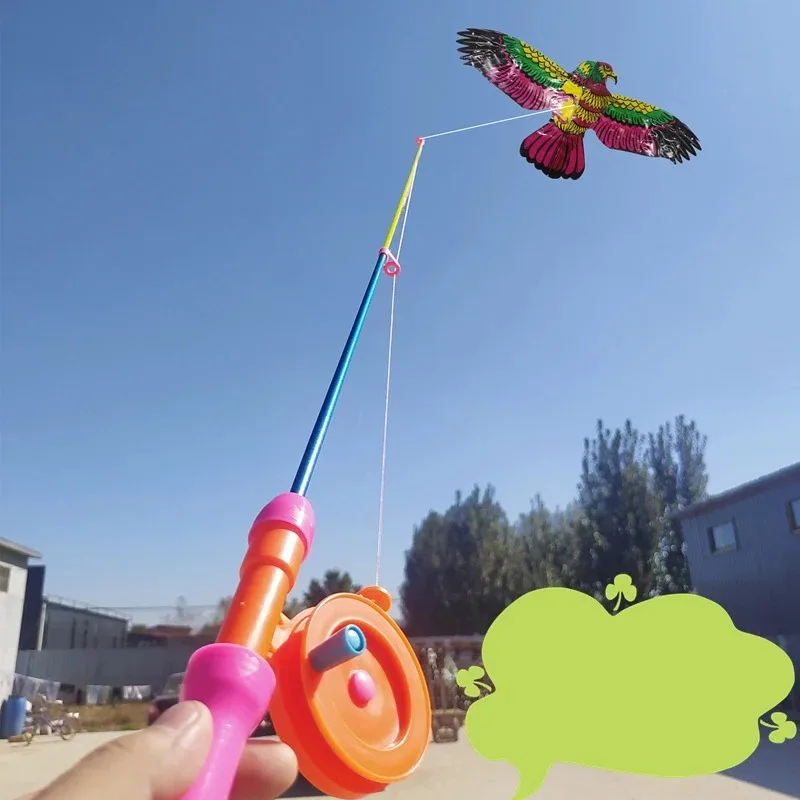 30*20cm Cartoon Children Kite Mini Plastic Toys Kite + 50cm Hand Brake Fishing Rod Outdoor Fun Sports Toys Kites For Kids Gifts