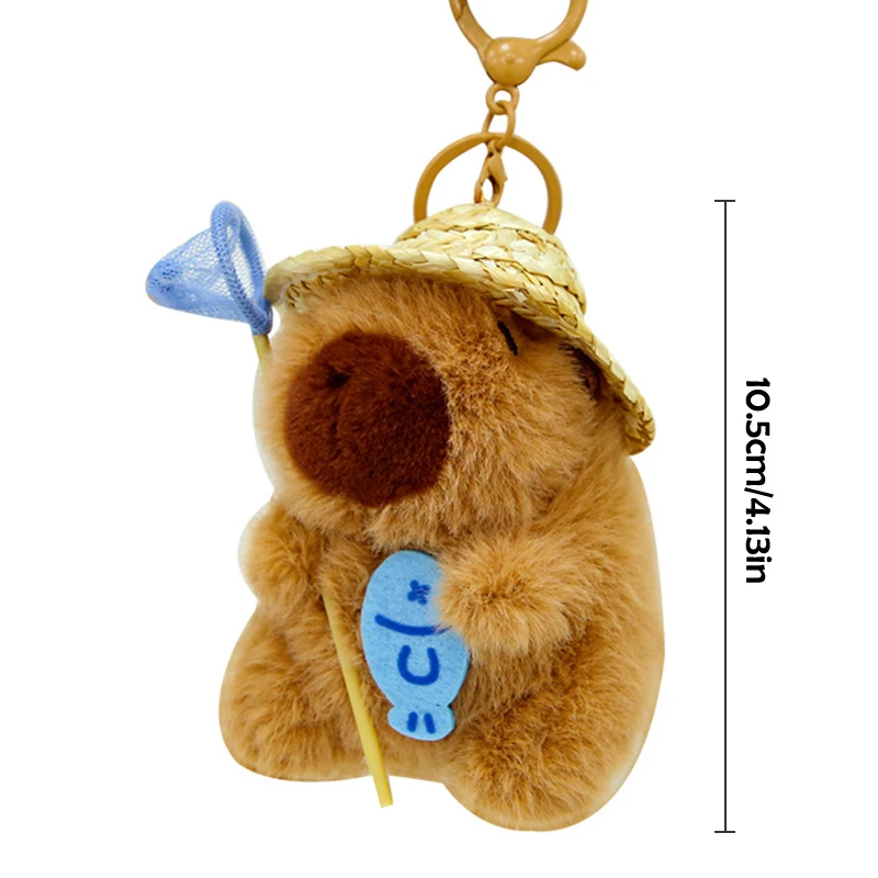 Adorable Capybara Plush Keychain for Fishing Lovers, Unique Keyring Stuffed Cartoon Gift, Bag Pendant Backpack Decor