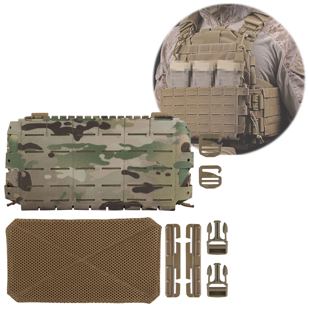 Tactical MOLLE Chest Panel With Quick-release Triple Magazine PouchTactical Chest Gear for Hunting, Airsoft Paintball Shooting