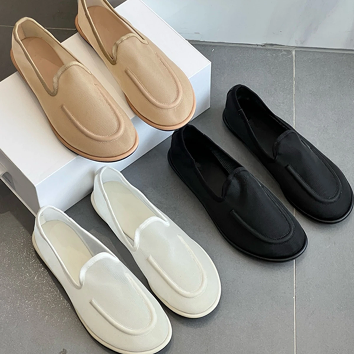 

Jenny&Dave Summer Shoes Women Fashion Breathable Mesh Leather Loafers Minimalist French Lazy Flat Shoes Women