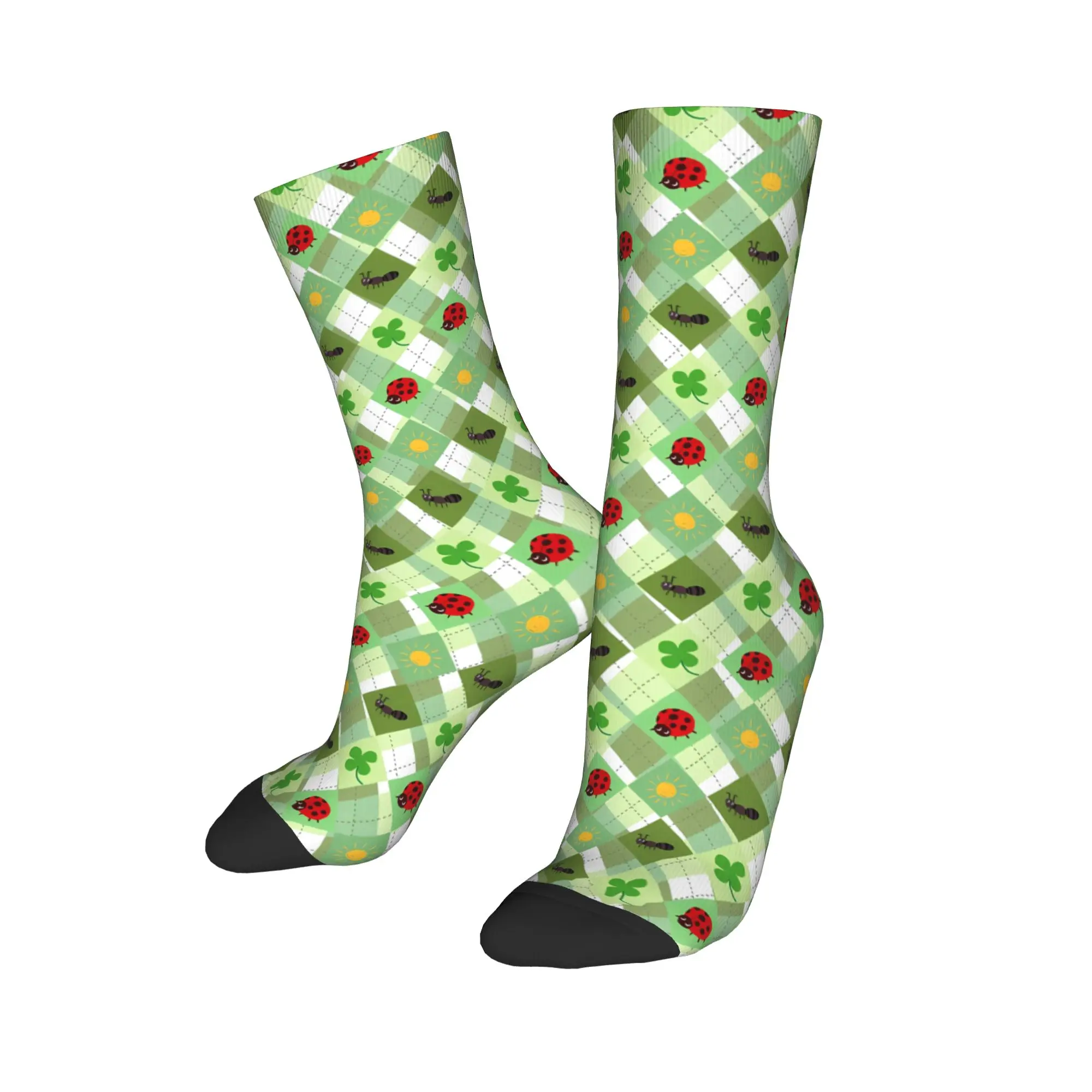 Fruit Print light green check red dot layout Socks  Retro Stockings Men Medium Soft Cycling Socks Winter Design Anti Sweat Socks