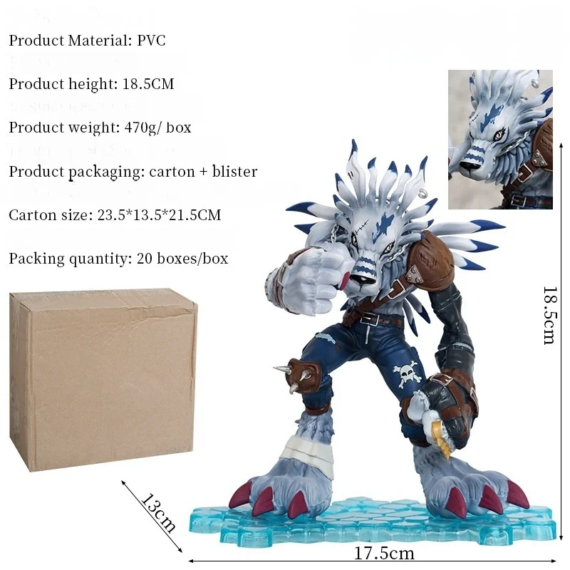 Digimon Adventure Gk Garurumon Action Figure, Figuras Anime, Estátua de PVC, 18cm, Coleção Modelo Boneca, Brinquedos para Crianças, Presentes Menino