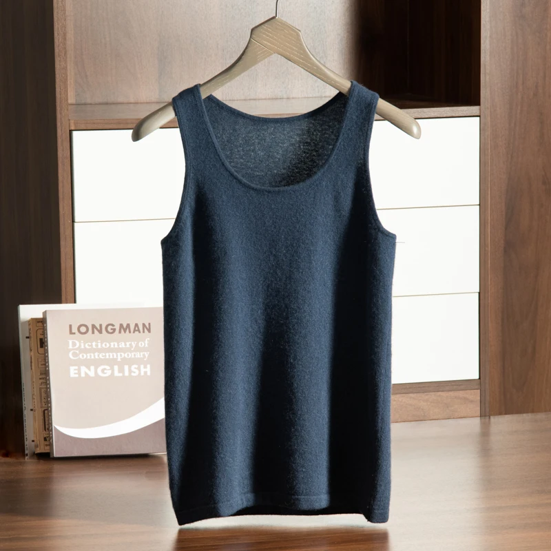 MVLYFLRT 12 Needle U-Neck Pullover Tank Top for Men\'s 100% Cashmere Knitted Inner Strap Summer New T-shirt Soft and Glutinous