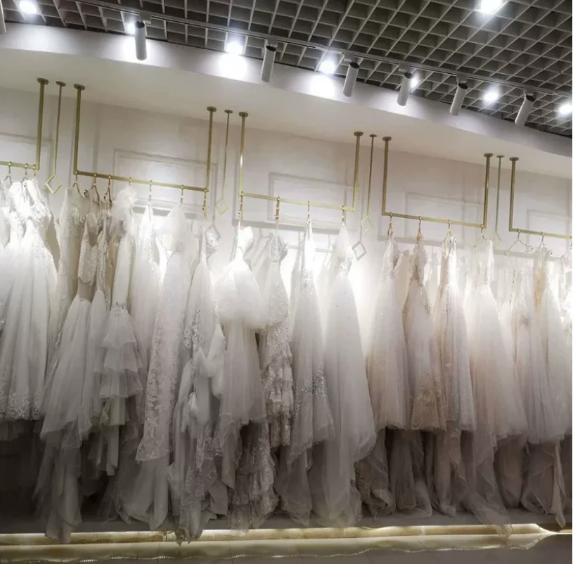 Iron Art Nano Gold Clothing Store Ceiling Hangers for Women's Wear Simple Wall Mounted Iron Hangers for Hanging Clothes