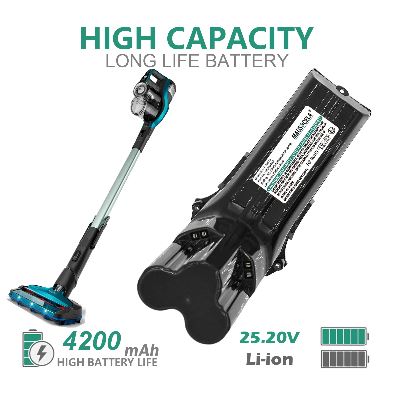 

Cordless Vacuum 4200mAh Battery For Philips:SpeedPro Max Aqua Stick,XC8055/01,XC8045/01,XC8043/01,XC8347/01,XC8349/01,1BD0346A