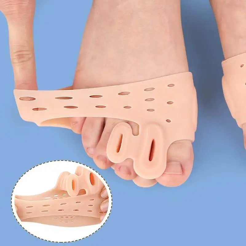 1/2Pairs Two-hole Thumb Bunion Toe Separator with Hole Insole Thickened Shock Absorption Massage Forefoot Pad and Hallux Valgus