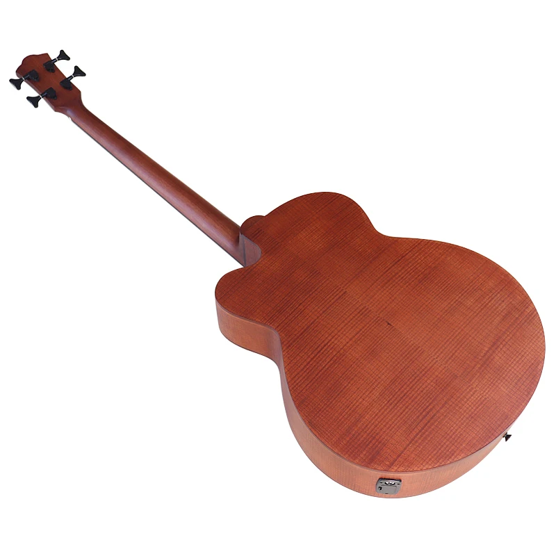 43 Inch Jumbo Bass Acoustic Bass Guitar F Hole Full Flame OAK Fretless 4 String Bass Guitar with EQ Electric Acoustic Gutiar