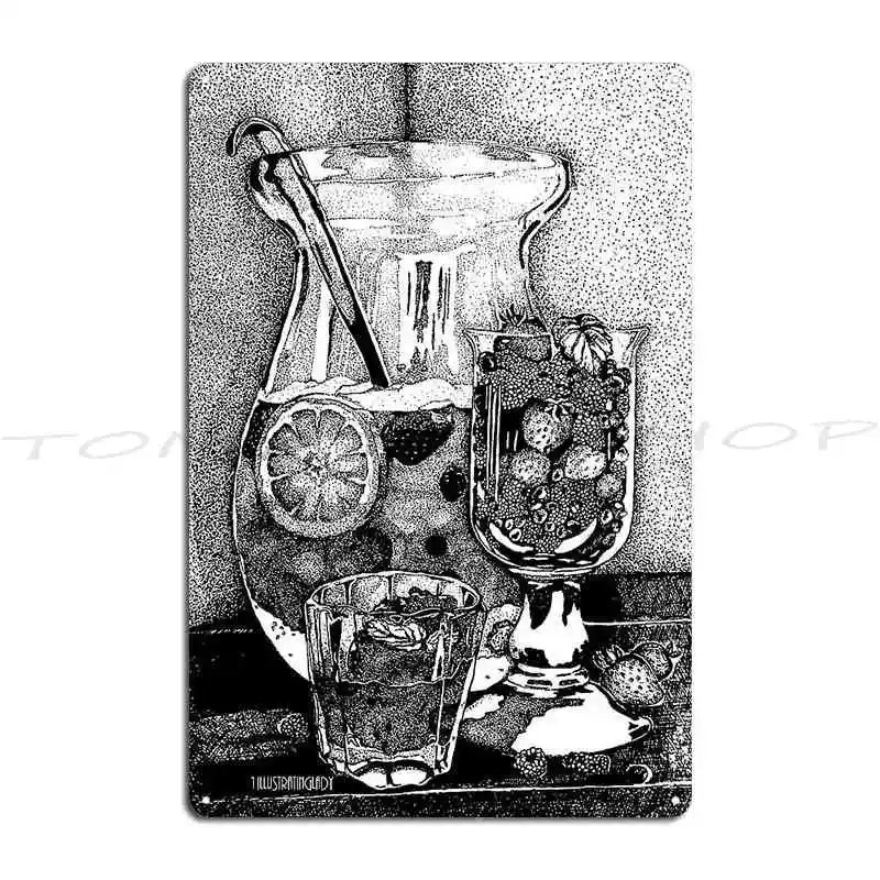 Strawberries And Lemonade On A Hot Summer Day Metal Plaque Club Create Cinema Decoration Designing Tin Sign Poster