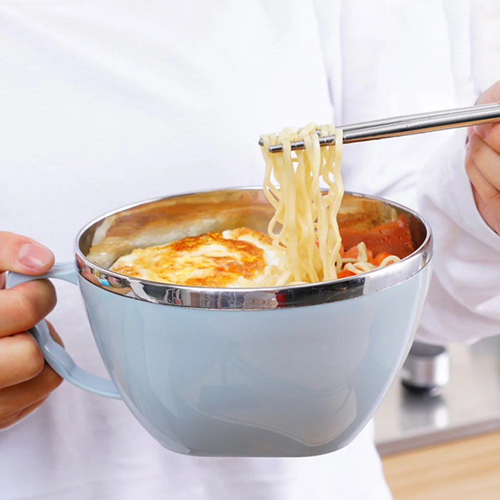 

Stainless Steel Kids Bowl Blue Food Grade Plastic Leak-Proof Soup Container For Baby Feeding Rice Noodle Storage Kitchen