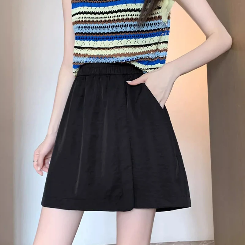 Summer Ins Fashion Girls Wide Leg Culottes High Street Female Thin Short Pants Lady Classic Solid High Waist Pant Skirt